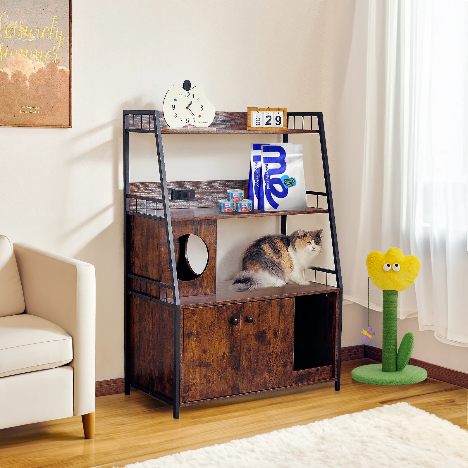Cat Litter Box Enclosure w/ 3 Shelves