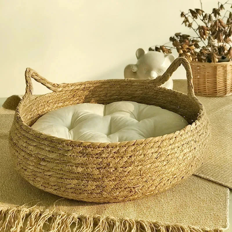 Rattan Basket Pet Bed