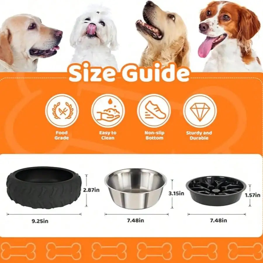 3-in-1 Stainless Steel Slow Feed Dog Bowl