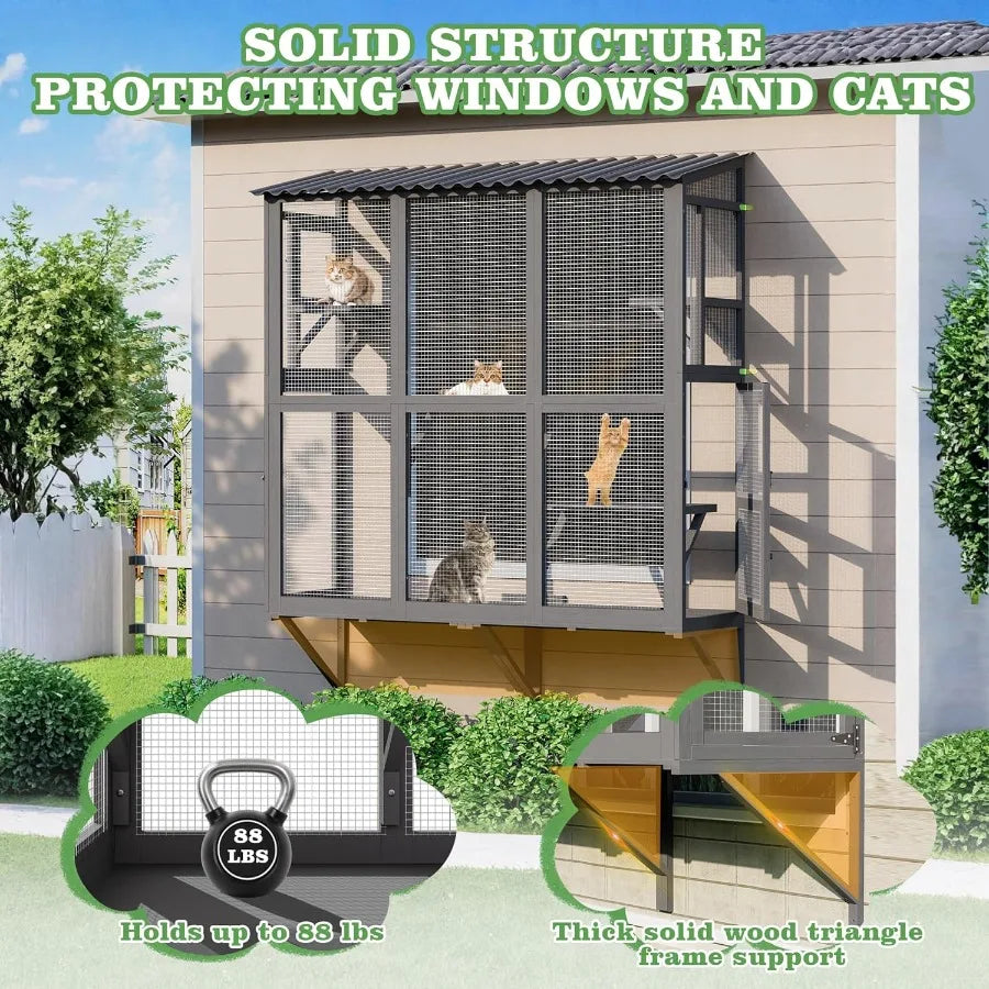 Outdoor Cat Enclosure with Window Perch