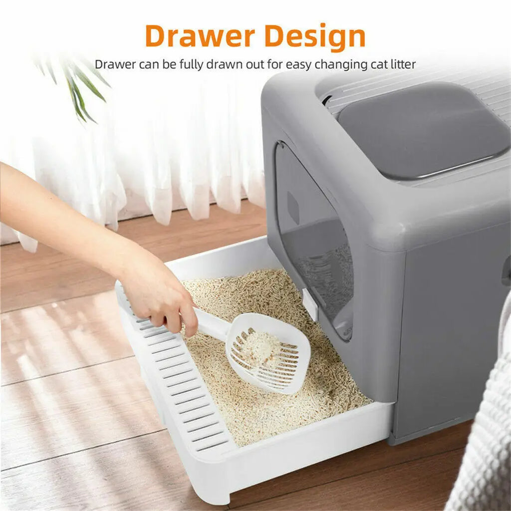 Enclosed Litter Box with Scoop and Tray Sifting