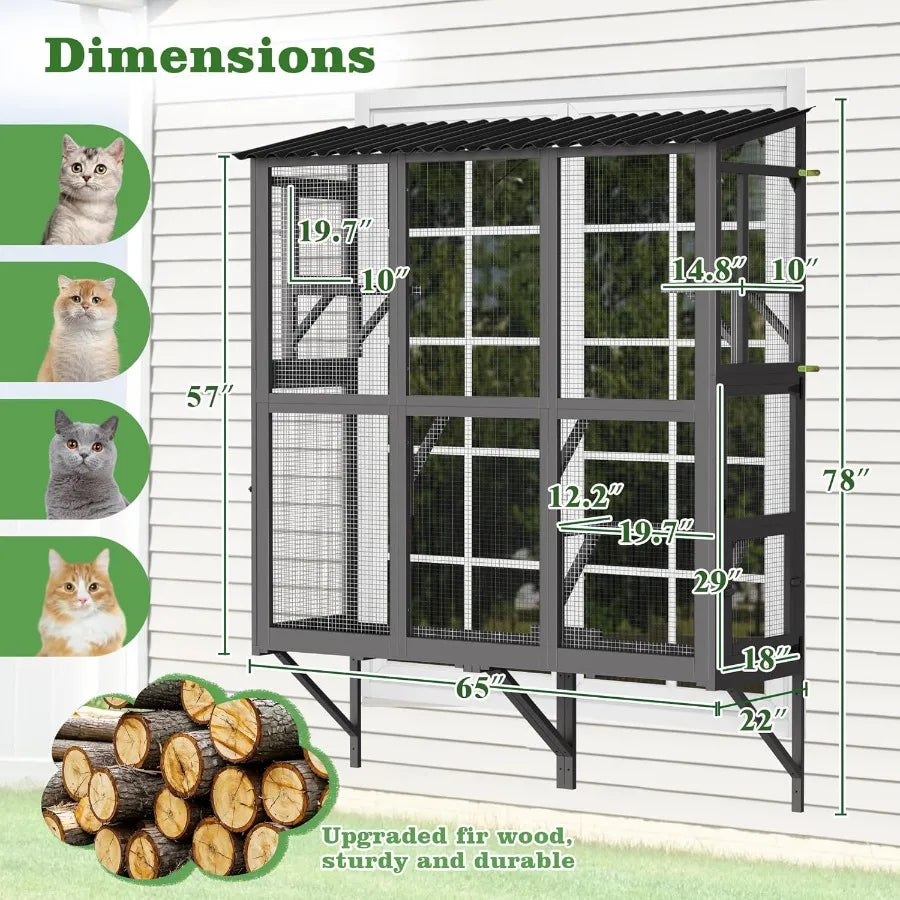 Outdoor Cat Enclosure with Window Perch