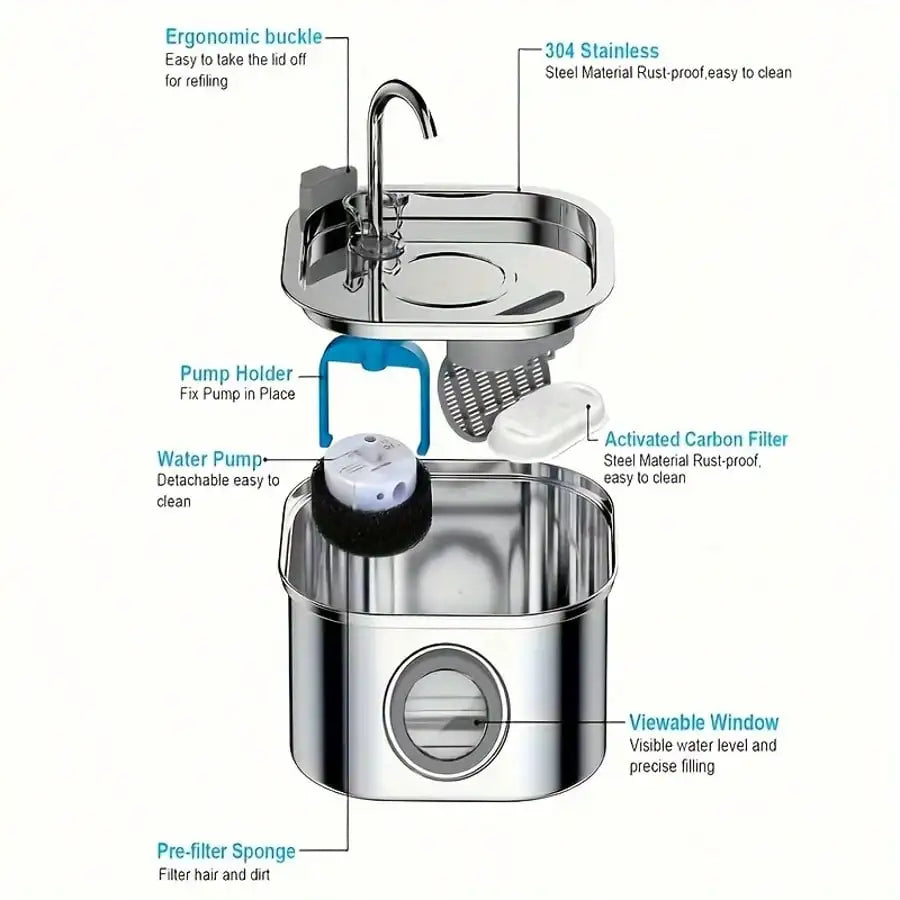 Stainless Steel Pet Water Fountain