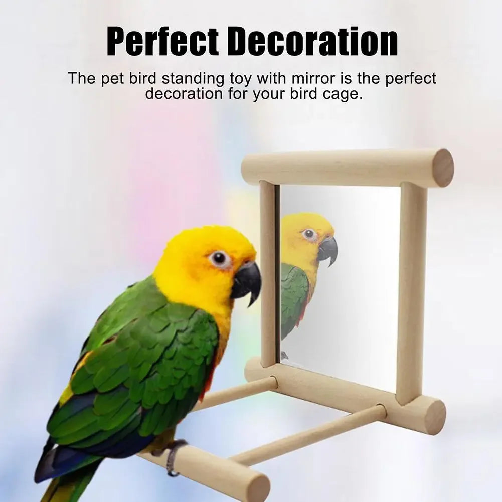 Hanging Wooden Bird Mirror