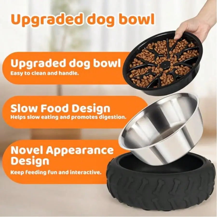 3-in-1 Stainless Steel Slow Feed Dog Bowl