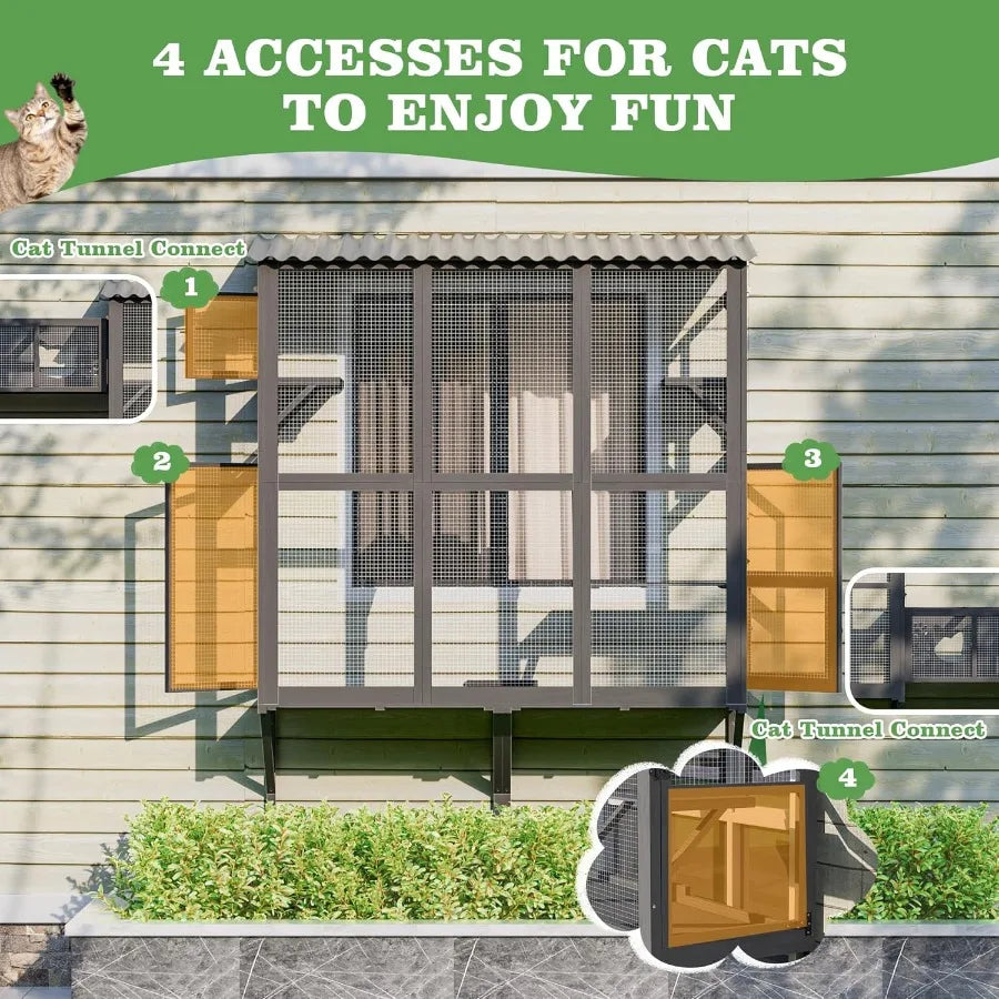 Outdoor Cat Enclosure with Window Perch