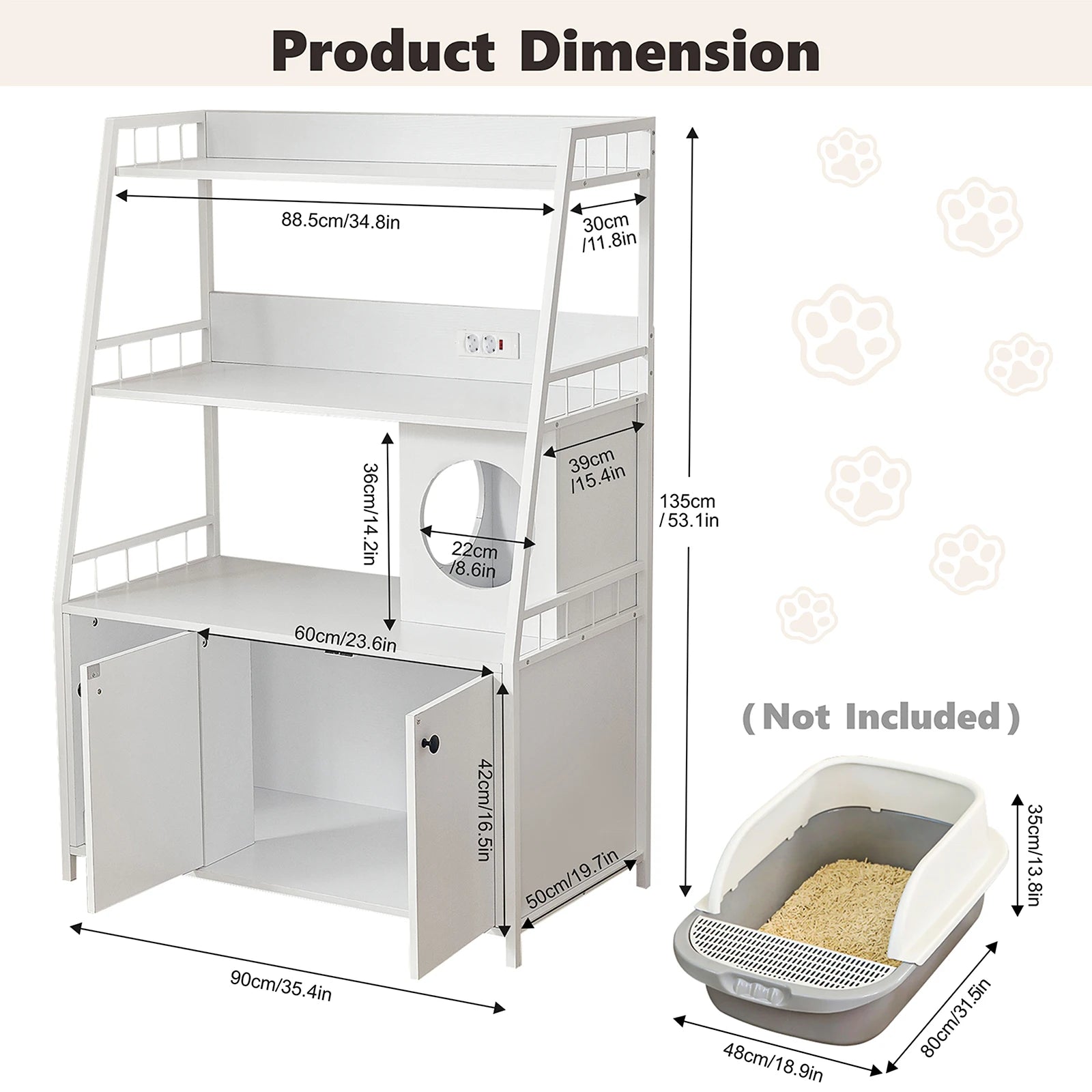 Cat Litter Box Enclosure w/ 3 Shelves