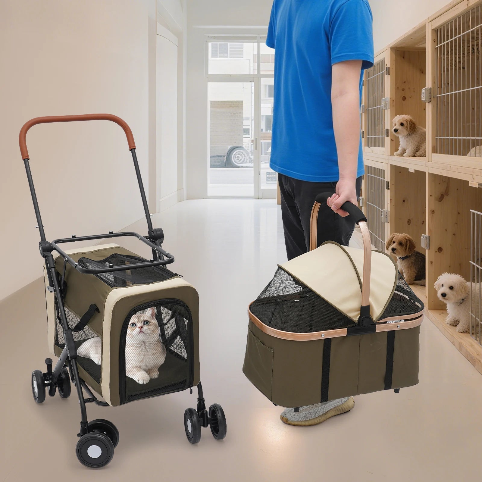 3-in-1 Pet Stroller with 2 Pet Carriers