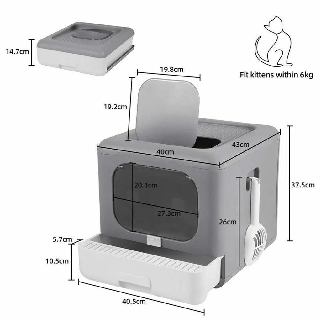 Enclosed Litter Box with Scoop and Tray Sifting