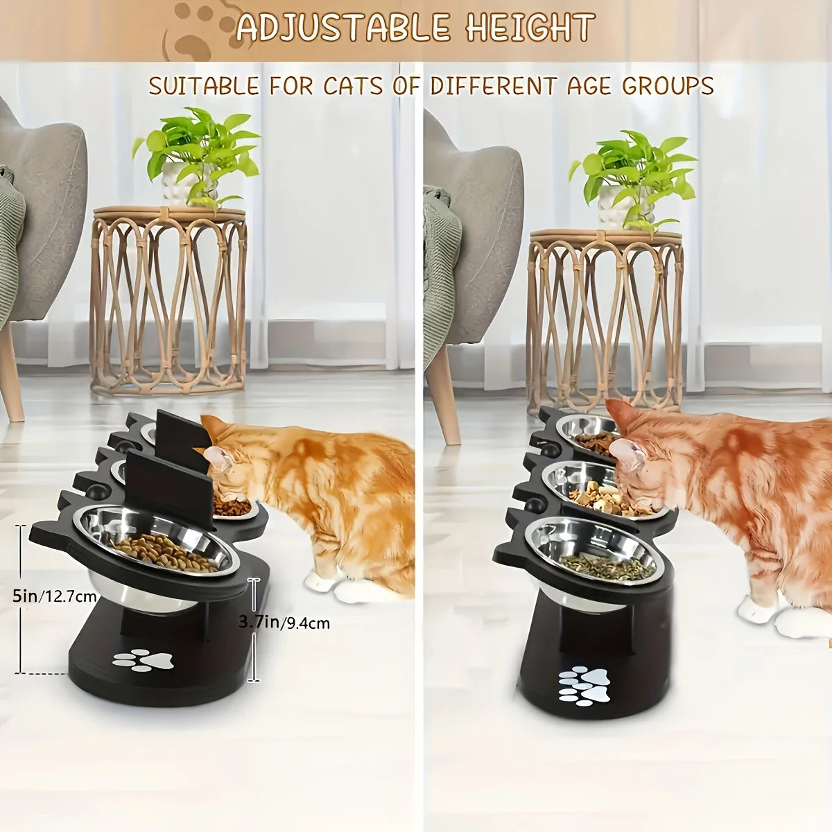 Elevated Tilted Pet Bowls with Wooden Stand