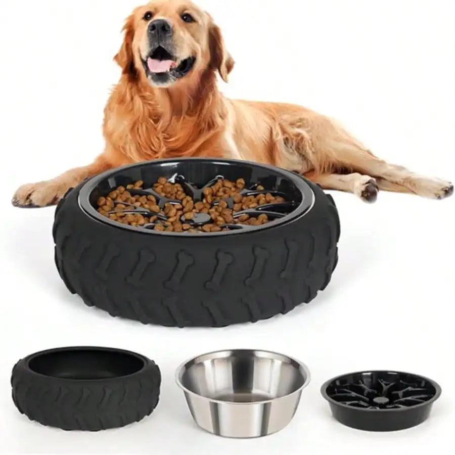 3-in-1 Stainless Steel Slow Feed Dog Bowl