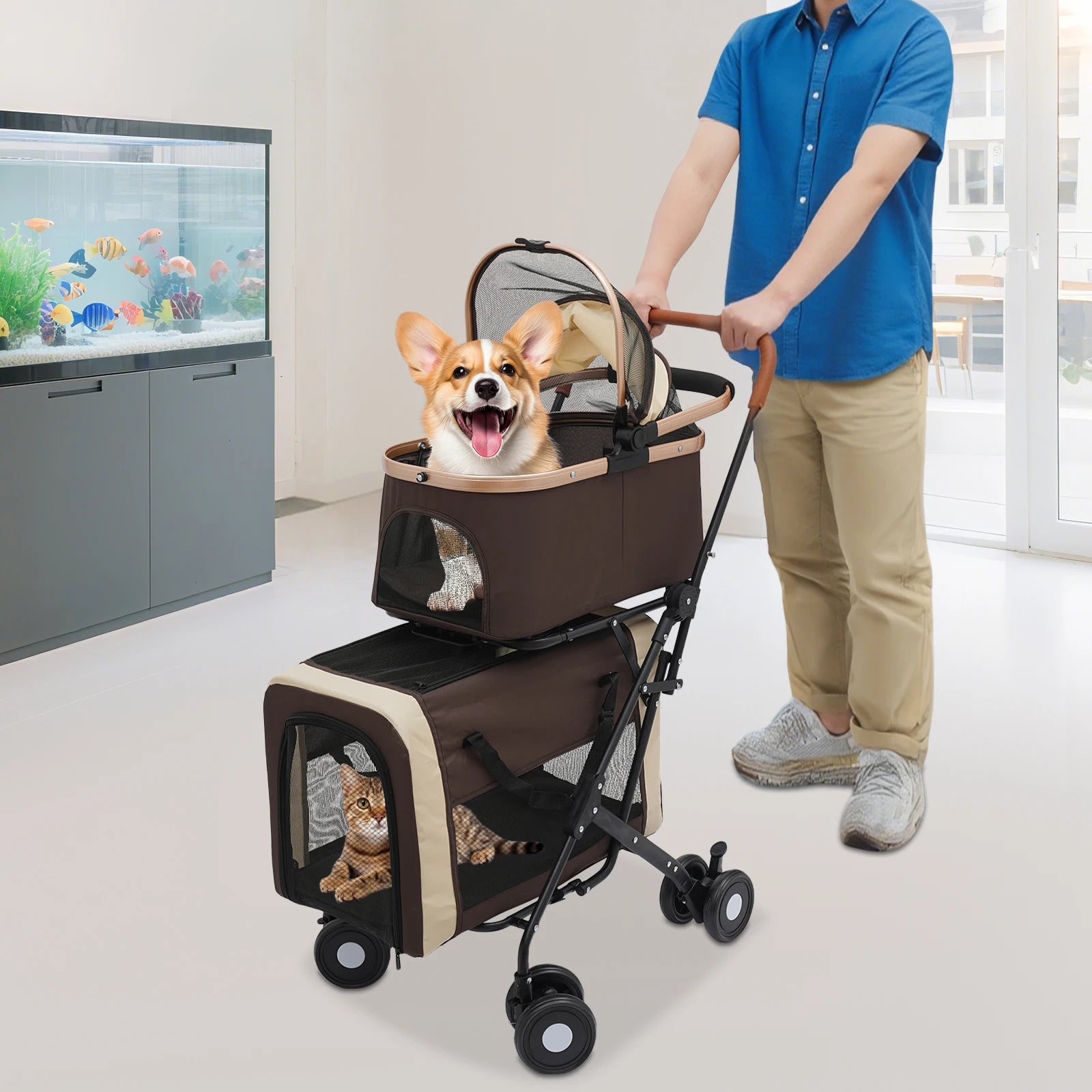 3-in-1 Pet Stroller with 2 Pet Carriers