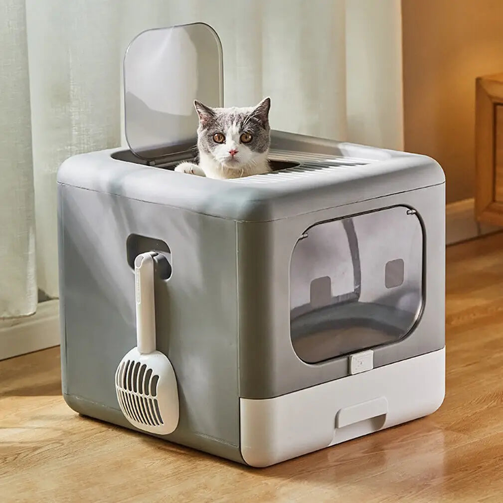Enclosed Litter Box with Scoop and Tray Sifting