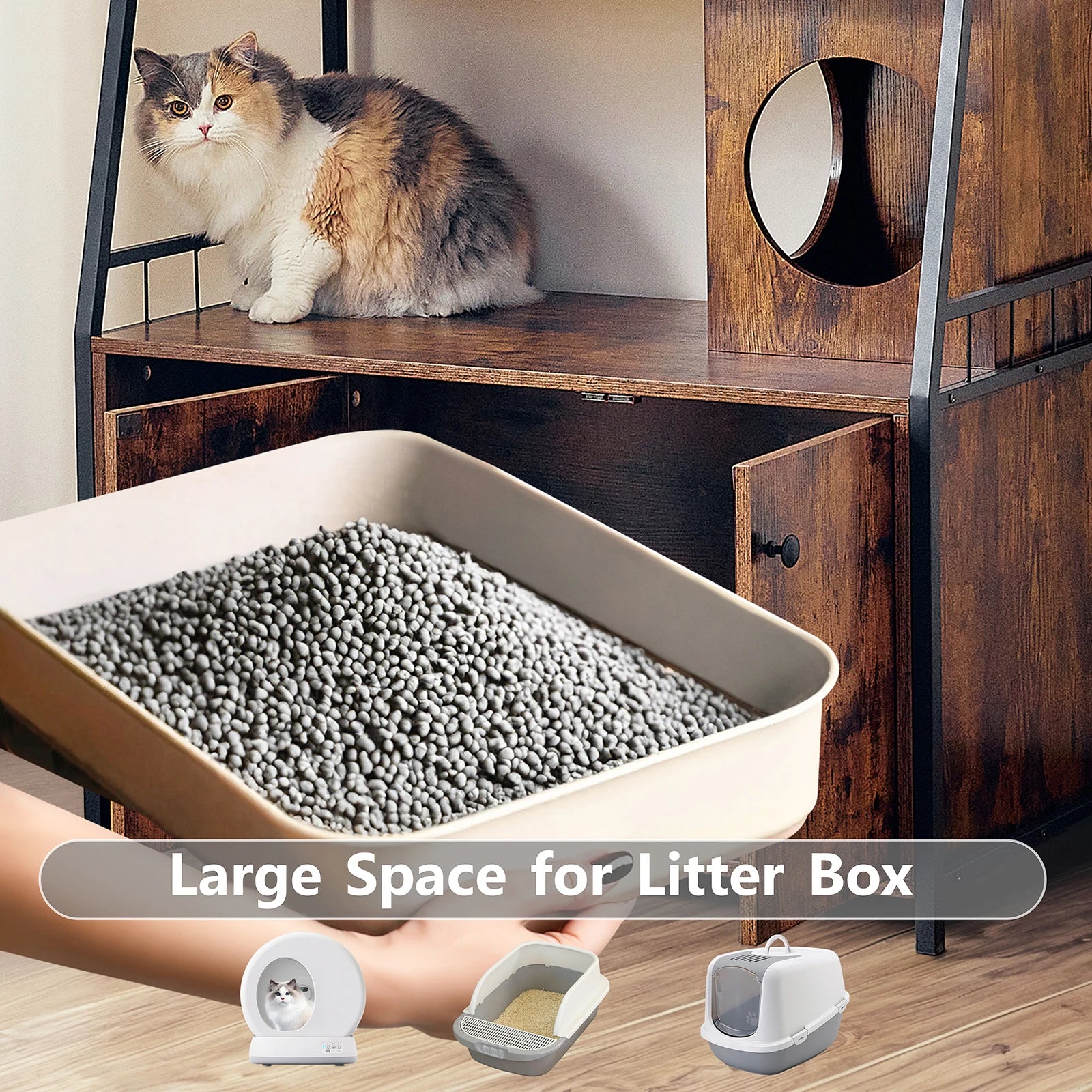 Cat Litter Box Enclosure w/ 3 Shelves